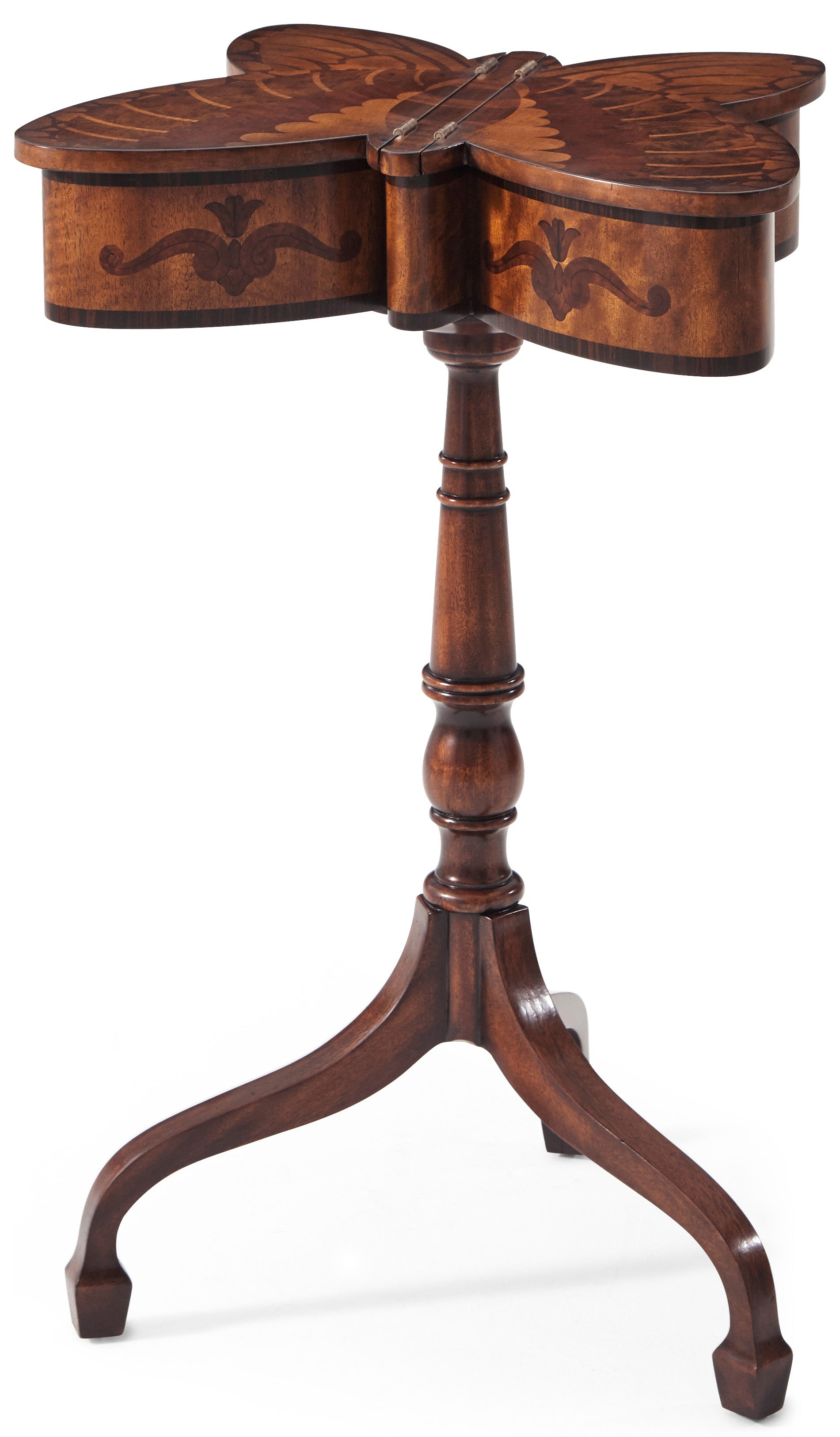 The Butterfly Accent Table in Flame Figured Veneer, Mahogany - Theodore Alexander