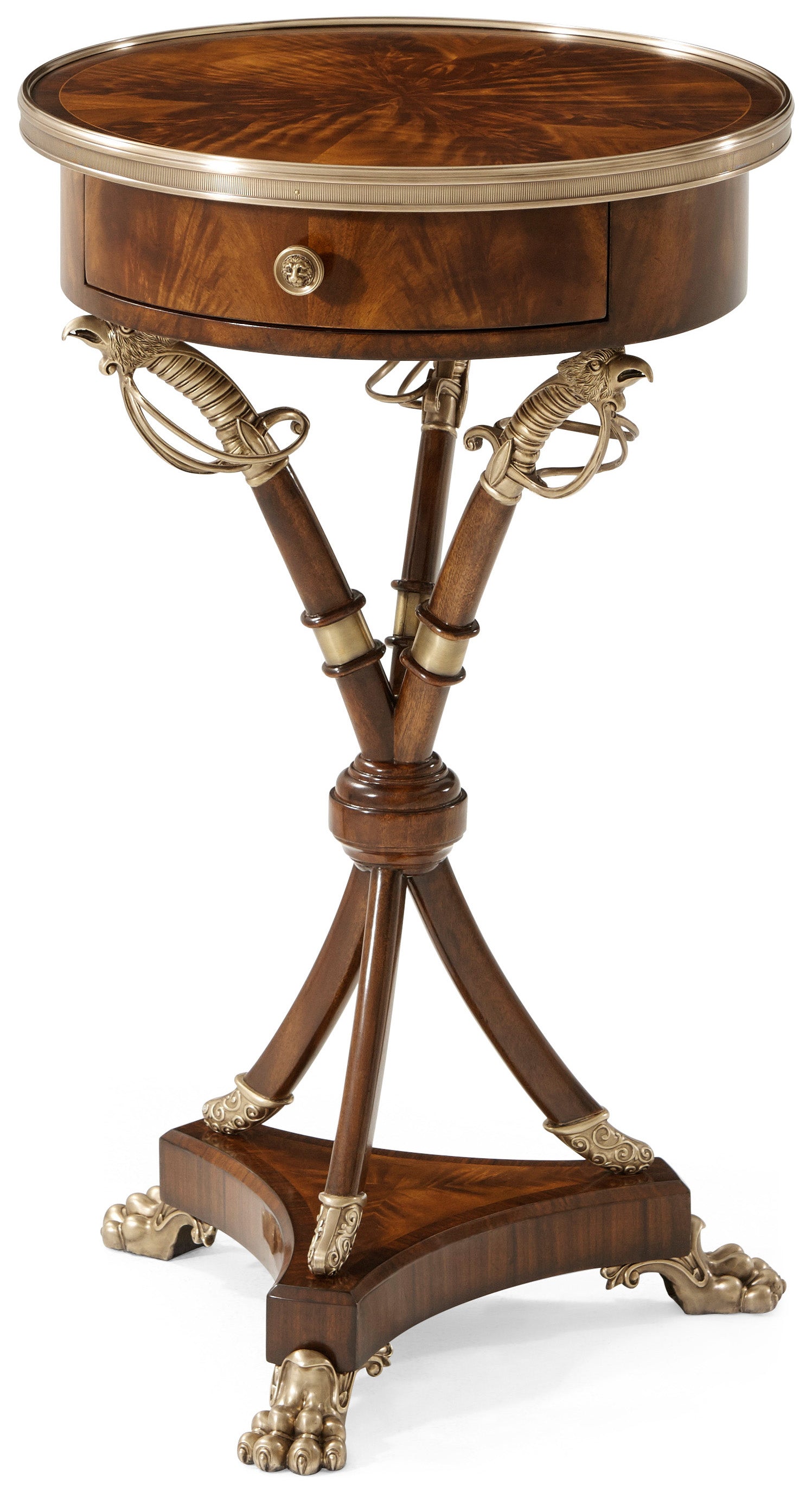 Admiralty Accent Table in Flame Figured Veneer, Brass - Theodore Alexander