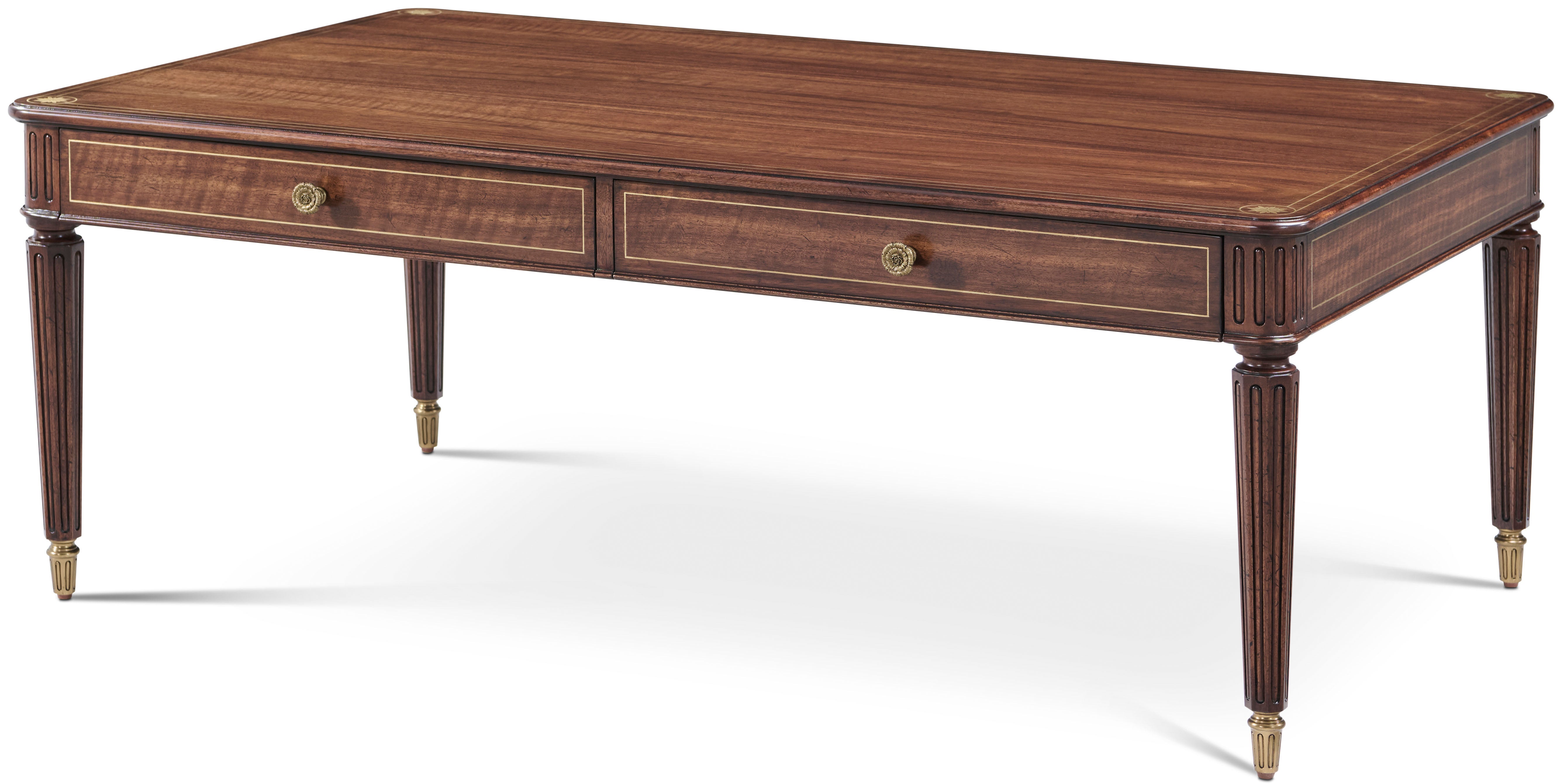 Sutherland Coffee Table in Khaya Wood, Walnut Veneer, Brass - Theodore Alexander