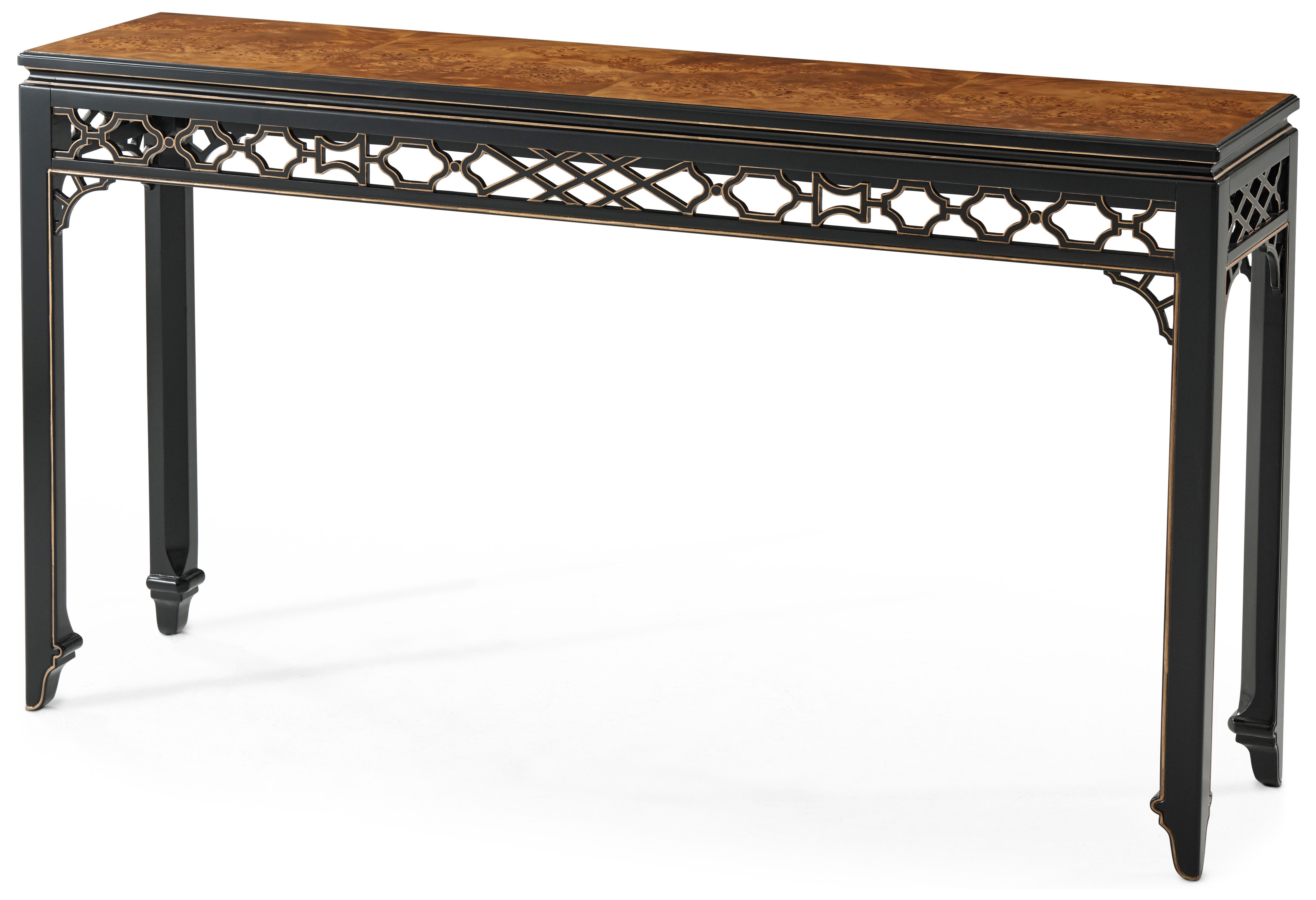 Long Hall Burl Console Table in Poplar Burl Veneer, Beech - Theodore Alexander