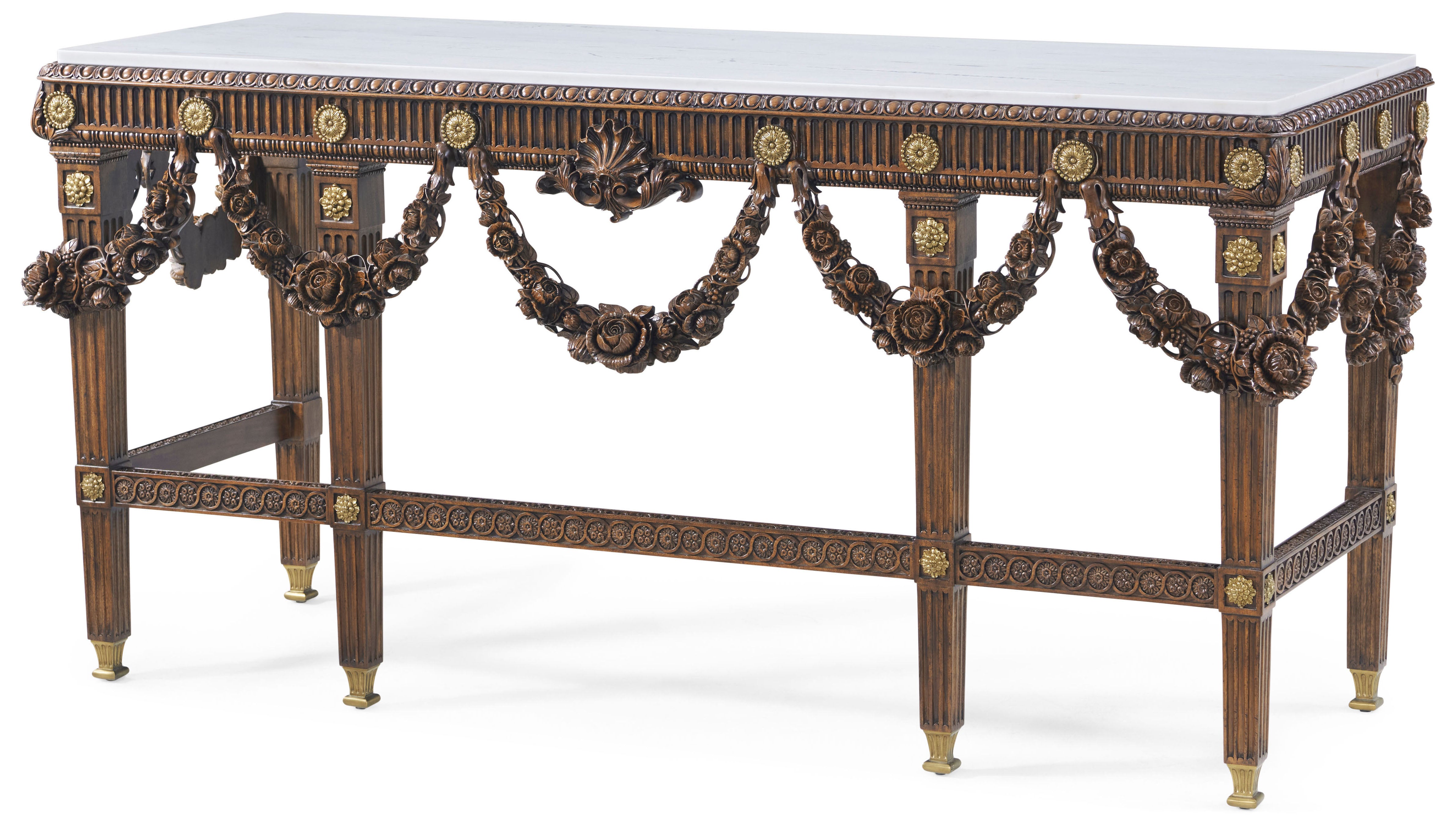 Welwyn Console Table in Khaya, Marble, Brass - Theodore Alexander