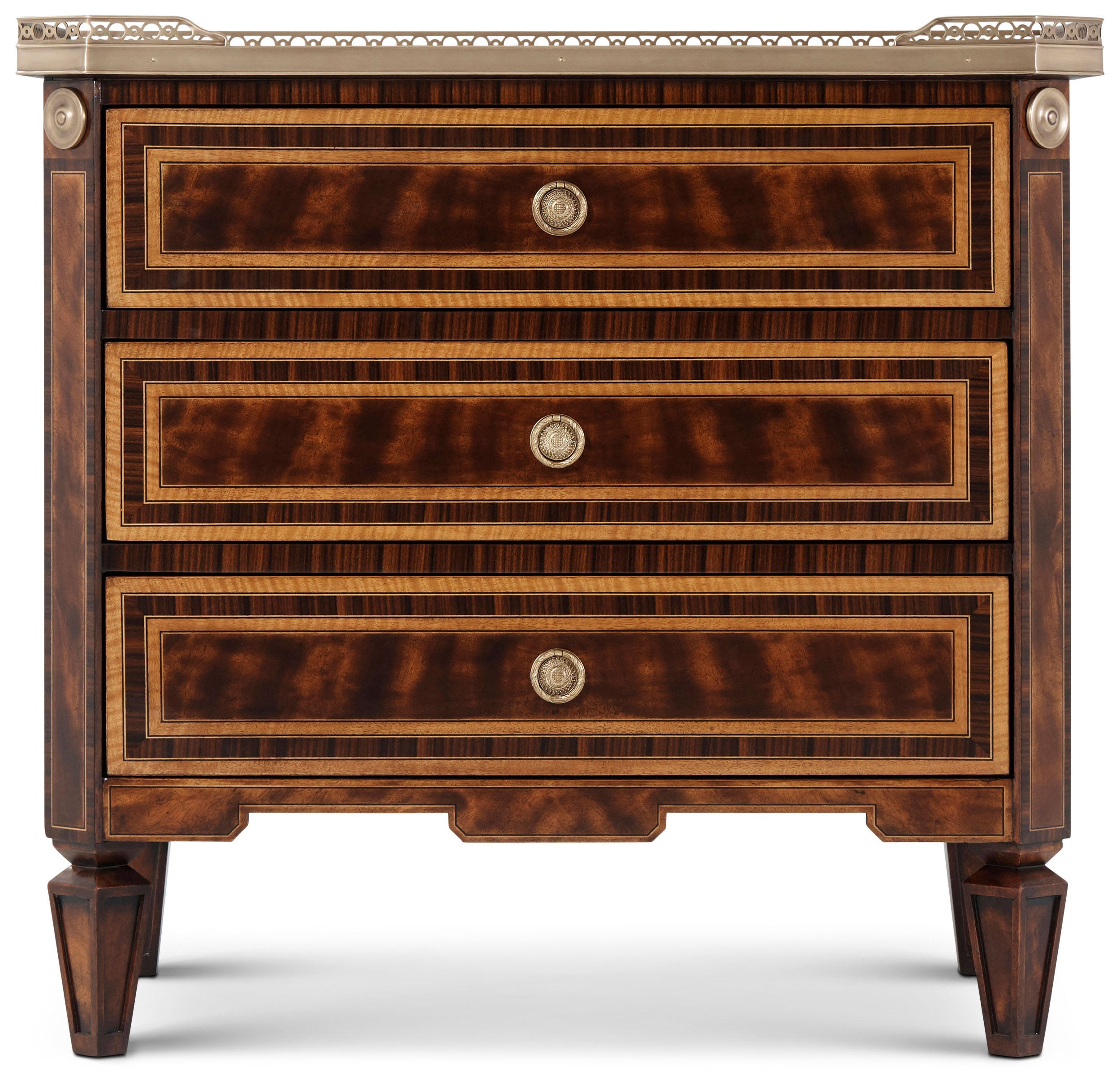 Viscount's Nightstand in Flame Mahogany Veneer, Movingue Veneer, Brass - Theodore Alexander