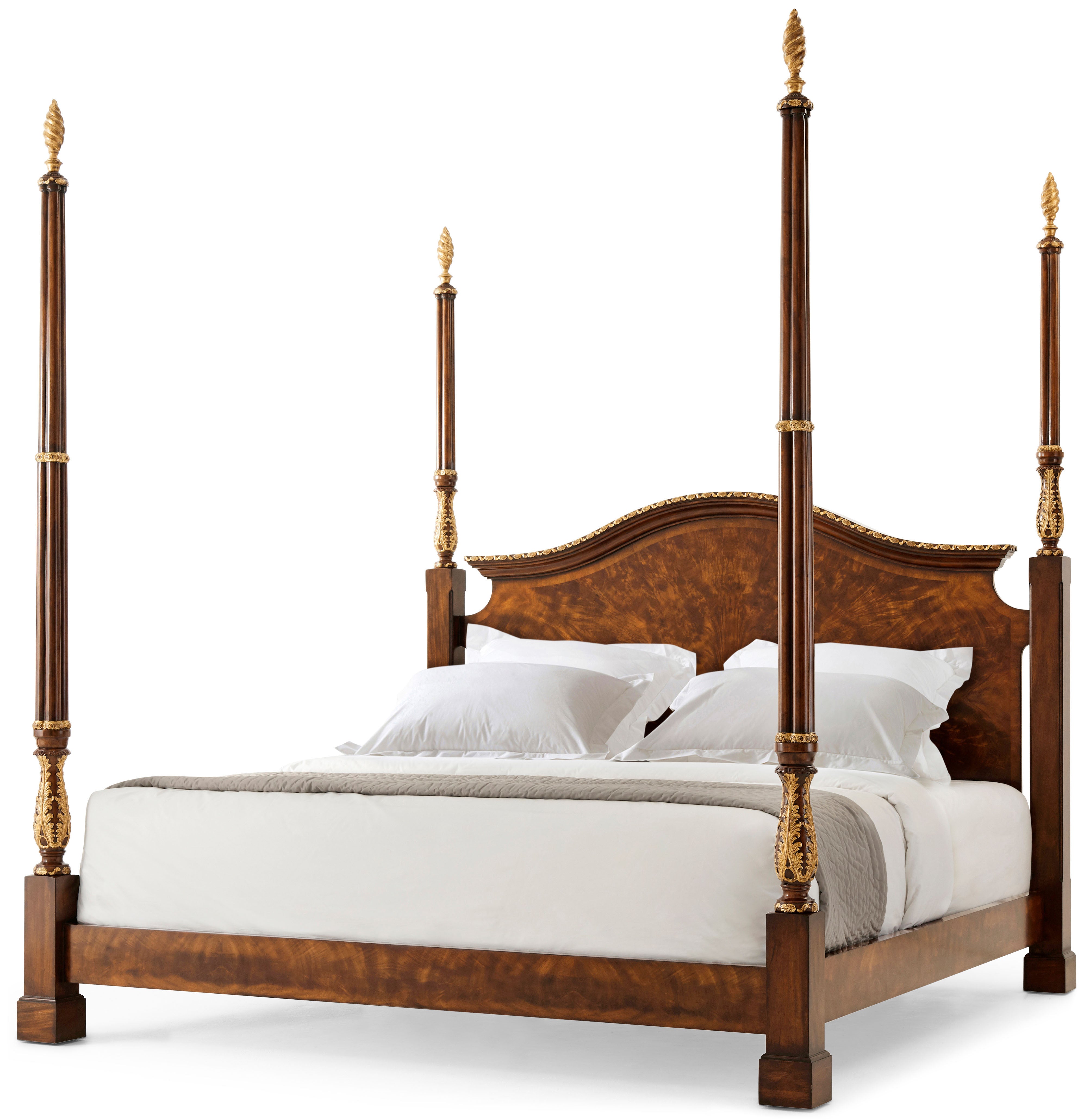 The India Silk US King Bed in Flame Figured Veneer, Mahogany, Brass - Theodore Alexander
