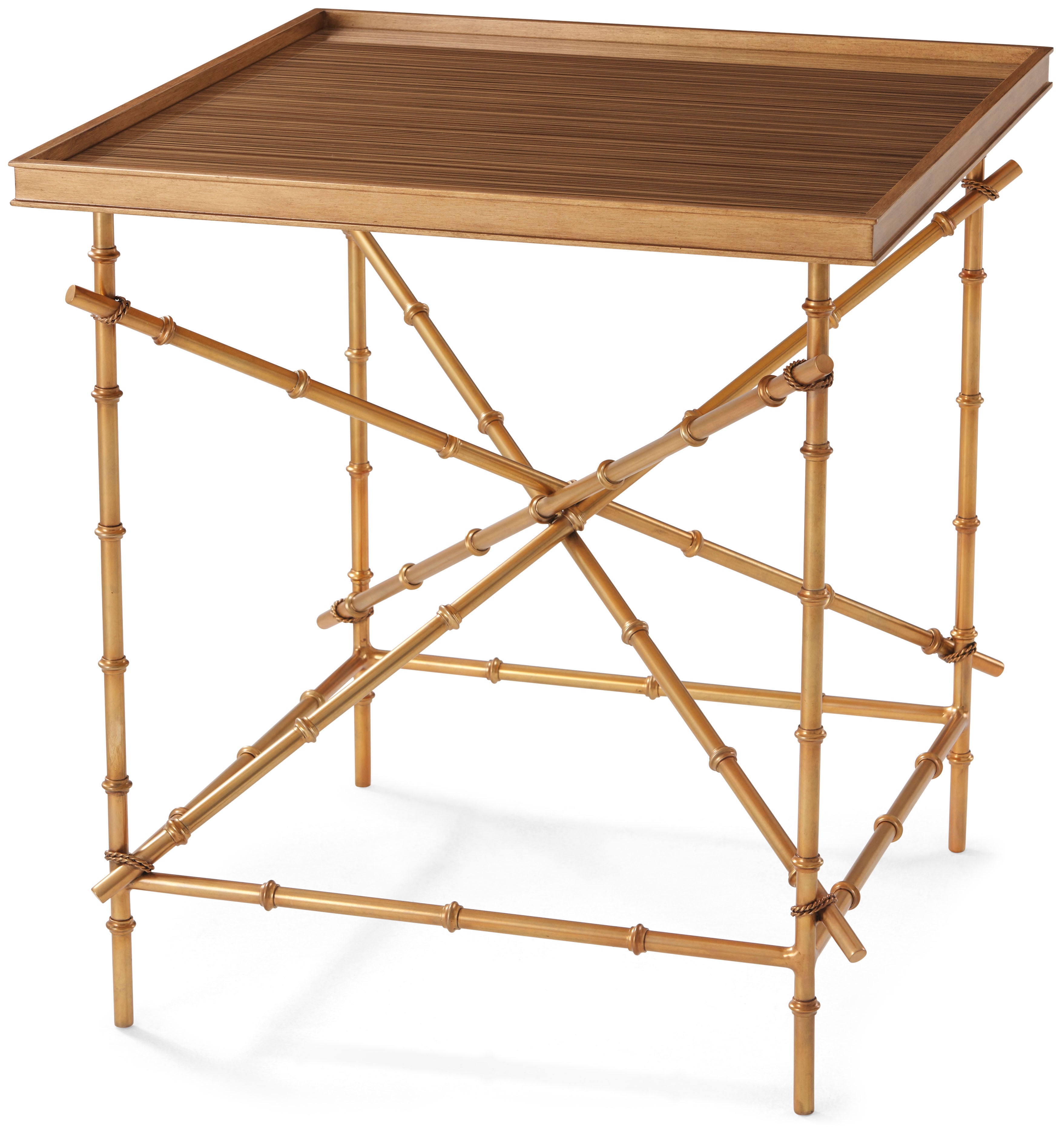Ingrid Side Table in Beech, Brass, Glass - Theodore Alexander