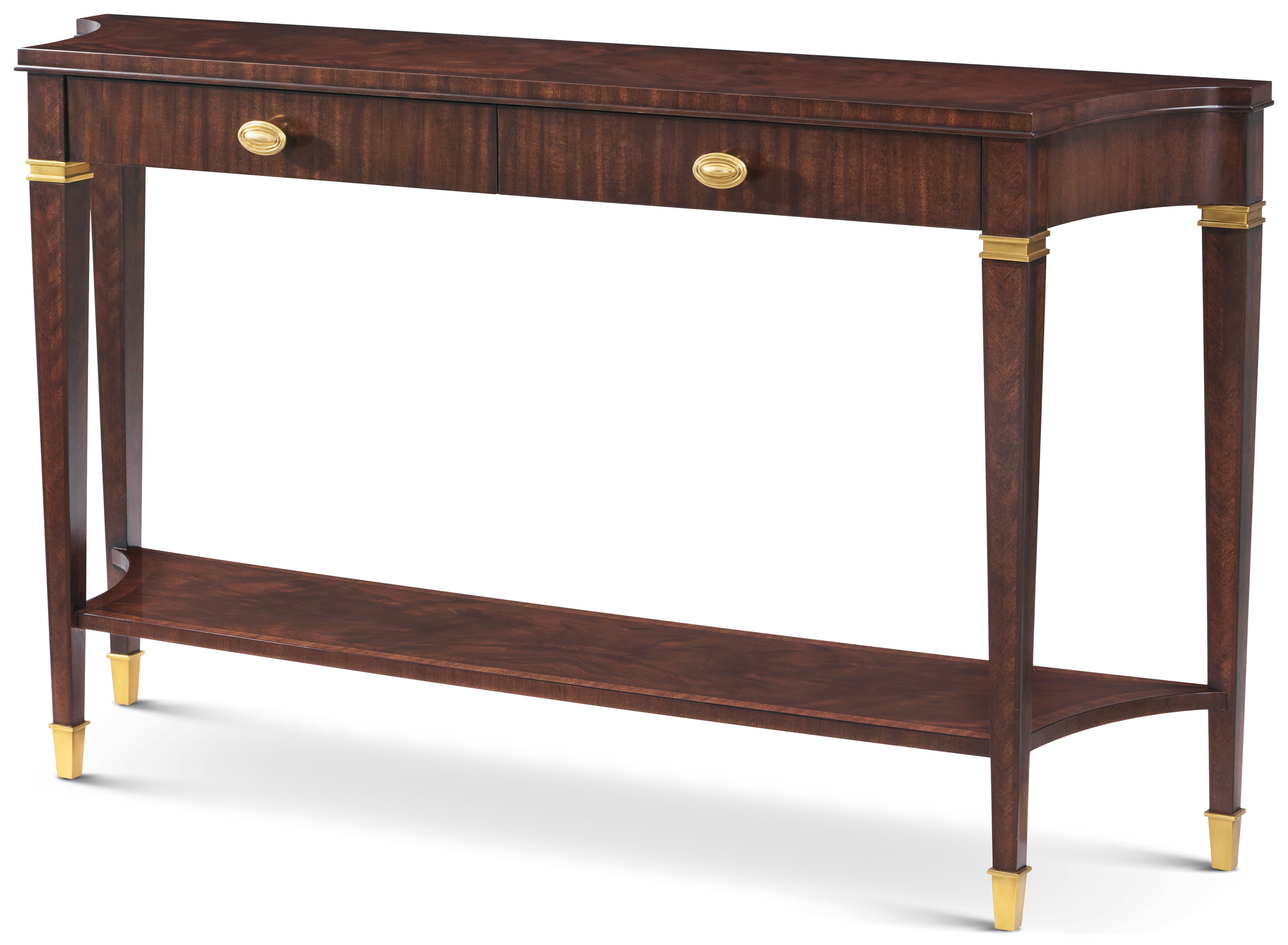 Hawthorne Console Table in Khaya Wood, Khaya Veneer, Brass - Theodore Alexander