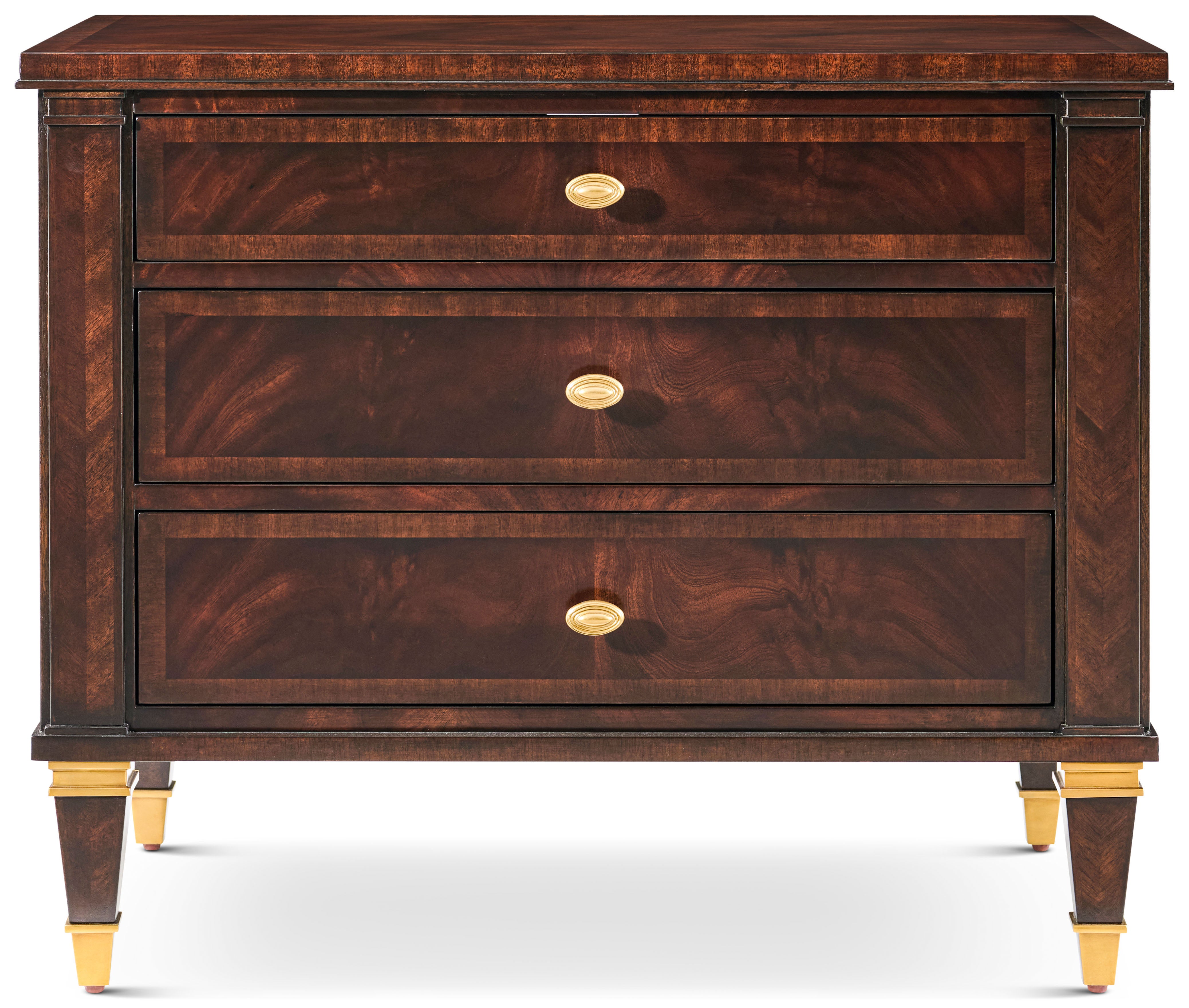 Massie Nightstand in Khaya Wood, Khaya Veneer, Brass - Theodore Alexander