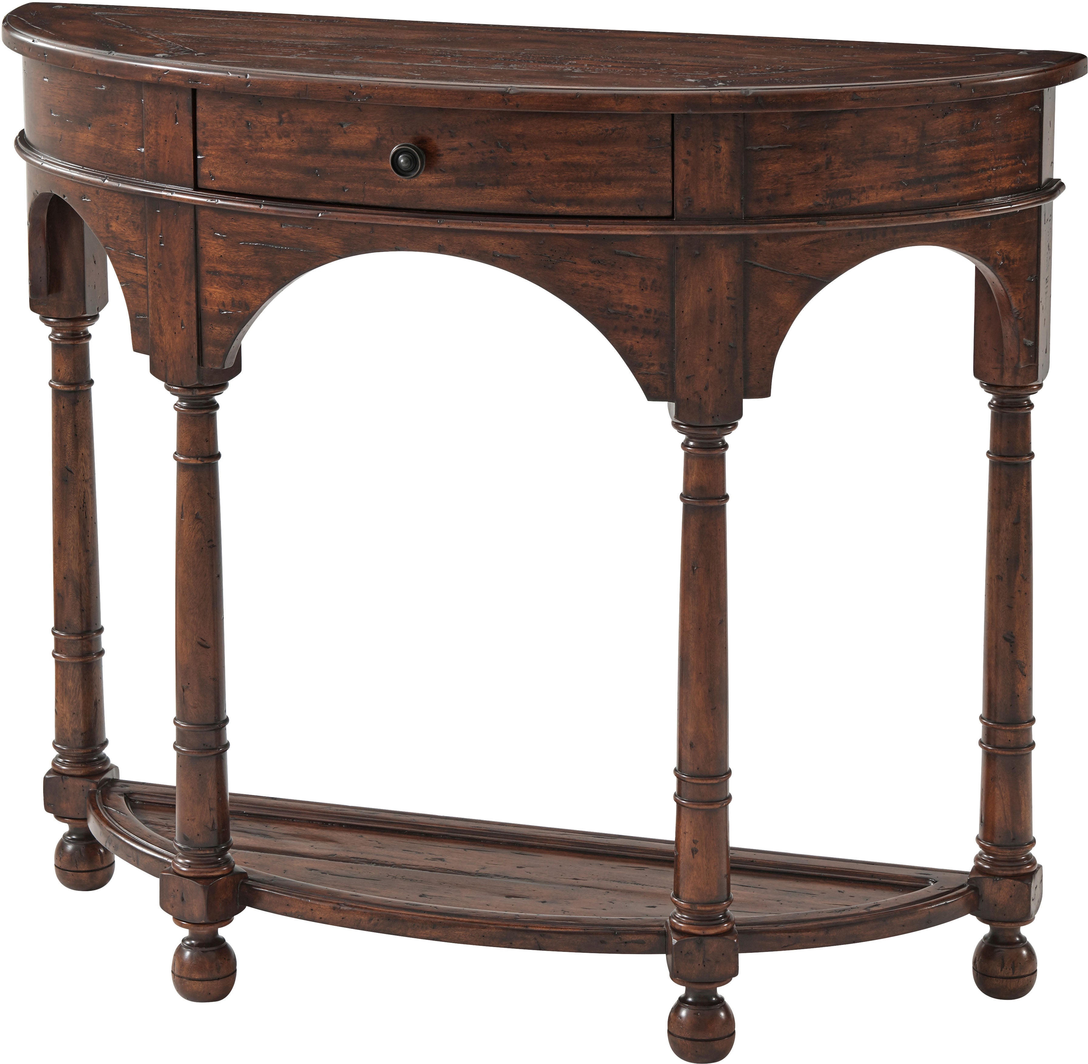 The Bowfront Country Console Table in Mahogany Wood - Theodore Alexander