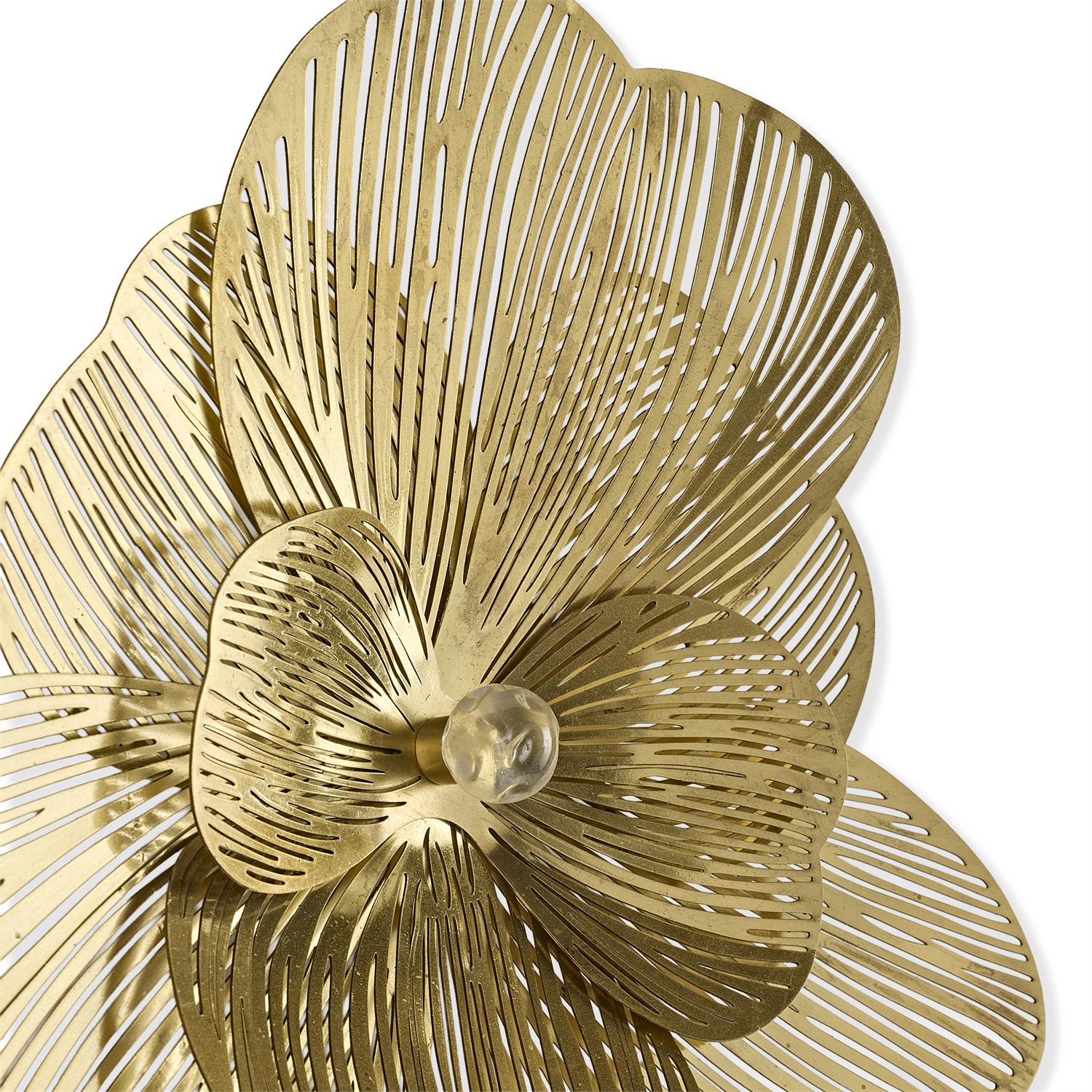 Golden Camellia Wall Art, Set of 3 Brass
