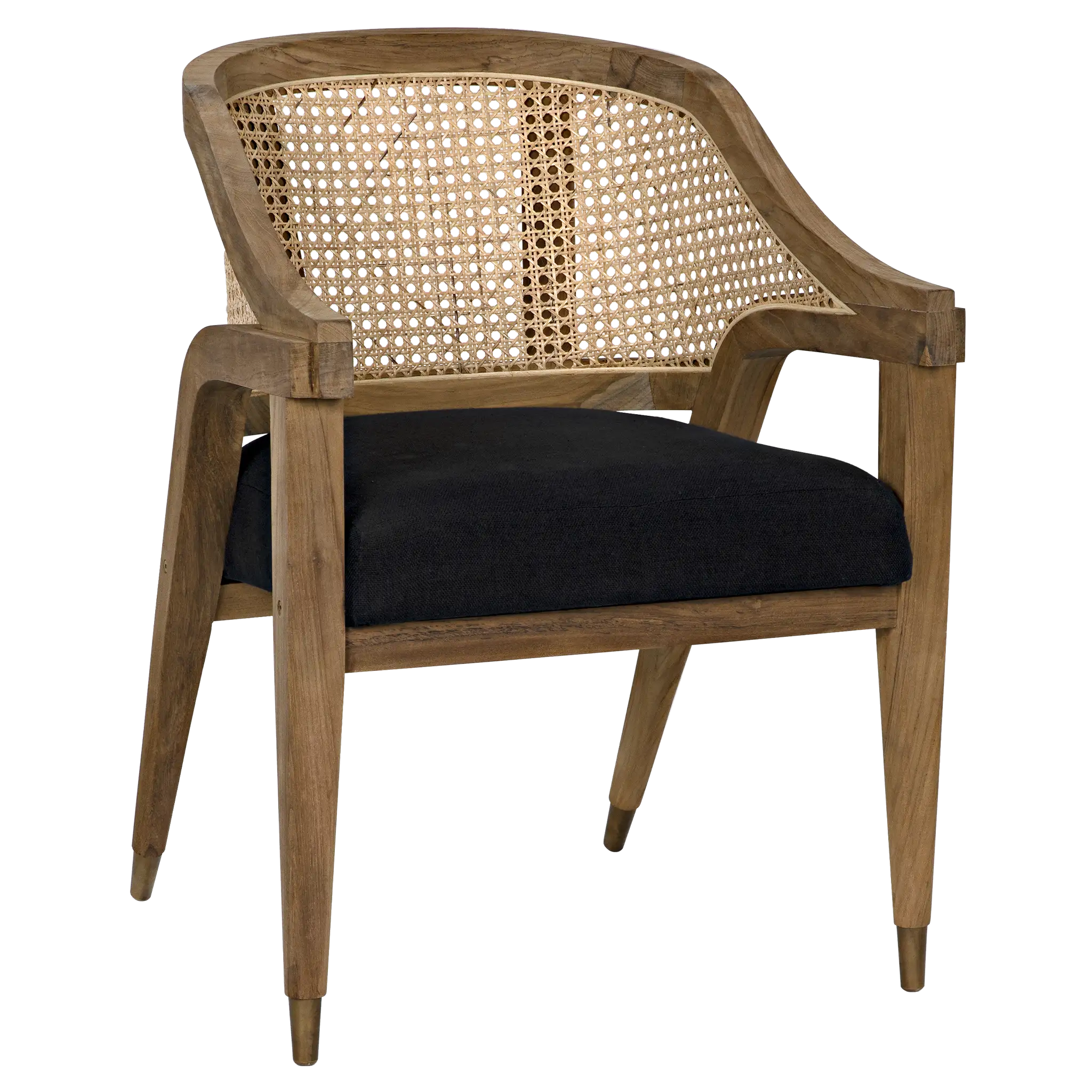 Chloe Chair, Teak, Caning, and Black Cotton in Waxed — Noir Furniture