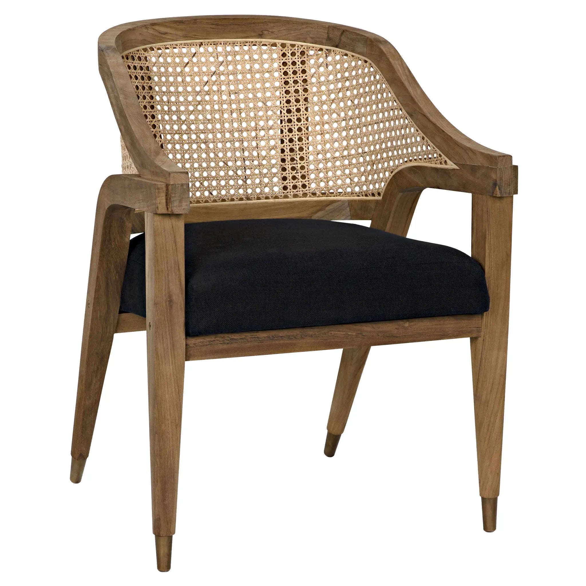 Chloe Chair, Teak, Caning, and Black Cotton in Waxed — Noir Furniture