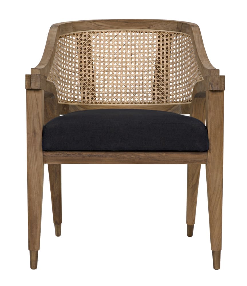 Chloe Chair, Teak, Caning, and Black Cotton in Waxed — Noir Furniture