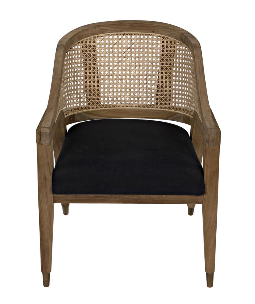 Chloe Chair, Teak, Caning, and Black Cotton in Waxed — Noir Furniture