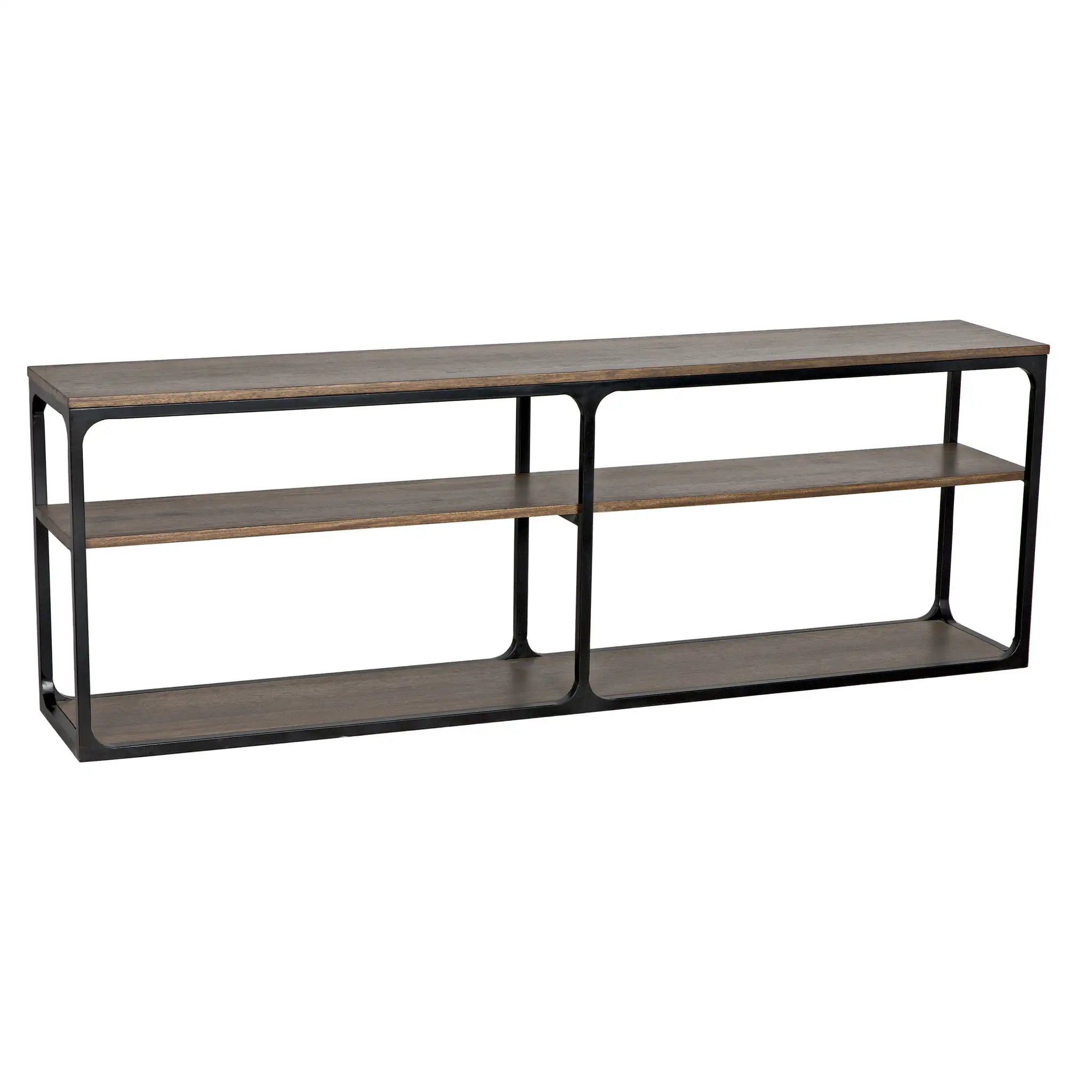 Novie Console, Large, Black Iron with Dark Walnut in Dark Walnut w/ Matte Black Frame — Noir Furniture