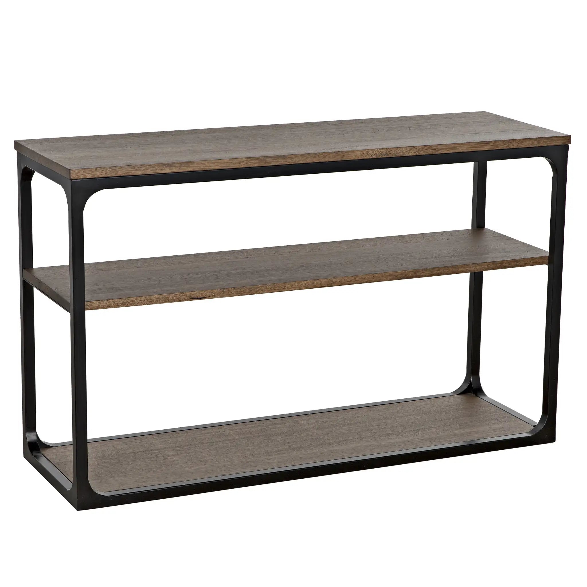 Novie Console, Small, Black Iron with Dark Walnut in Dark Walnut w/ Matte Black Frame — Noir Furniture