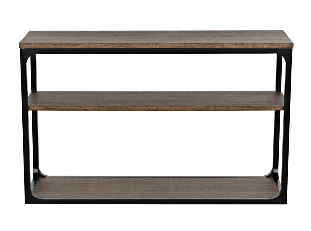 Novie Console, Small, Black Iron with Dark Walnut in Dark Walnut w/ Matte Black Frame — Noir Furniture