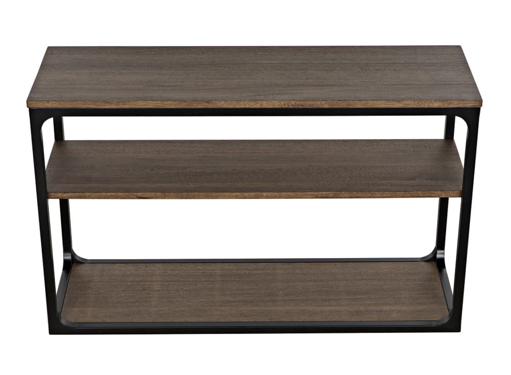Novie Console, Small, Black Iron with Dark Walnut in Dark Walnut w/ Matte Black Frame — Noir Furniture