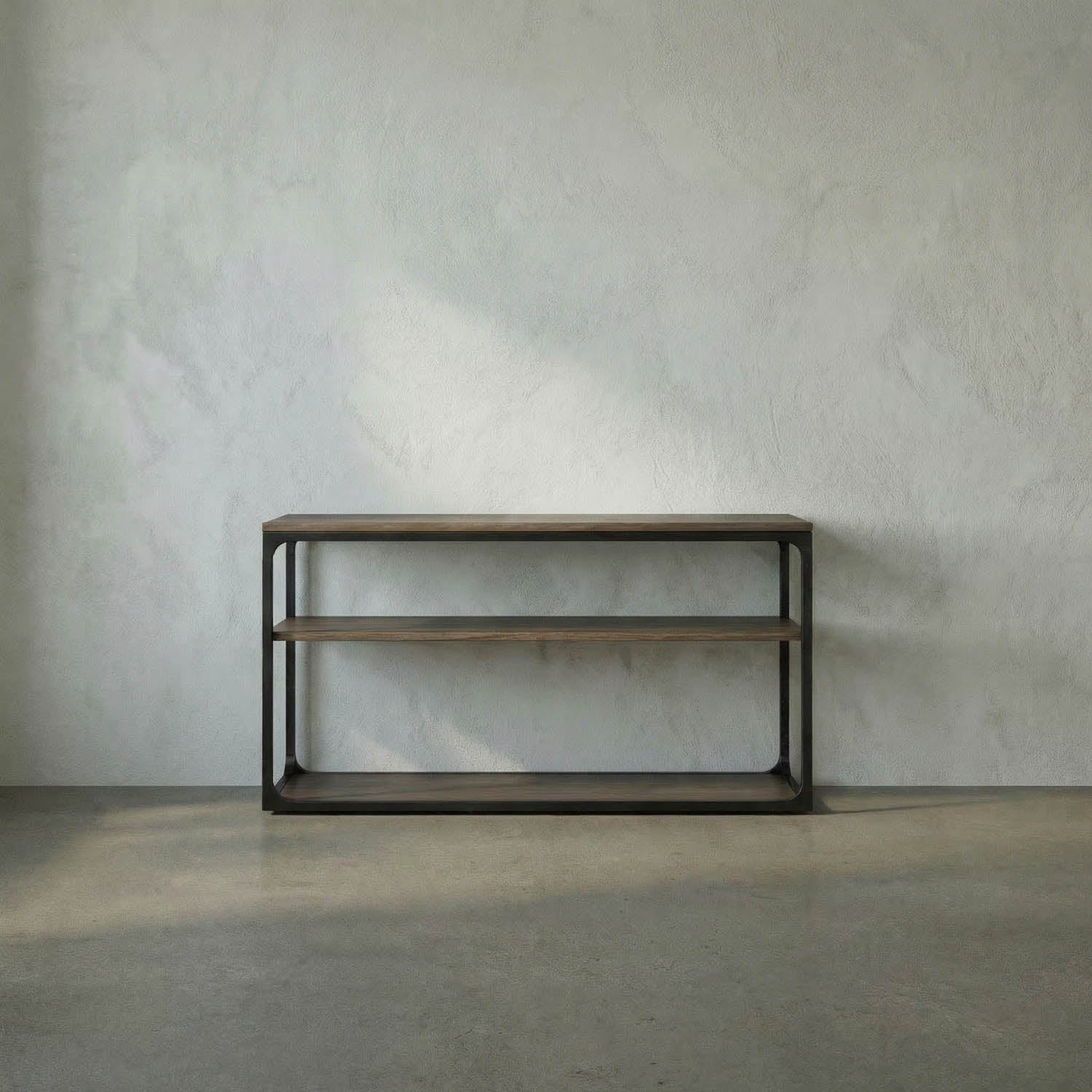 Novie Console, Small, Black Iron with Dark Walnut by Noir