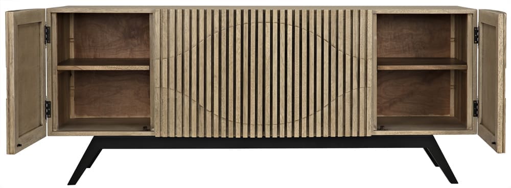 Illusion Sideboard with Iron Base, Bleached Walnut in Bleached Walnut w/ Matte Black Frame — Noir Furniture