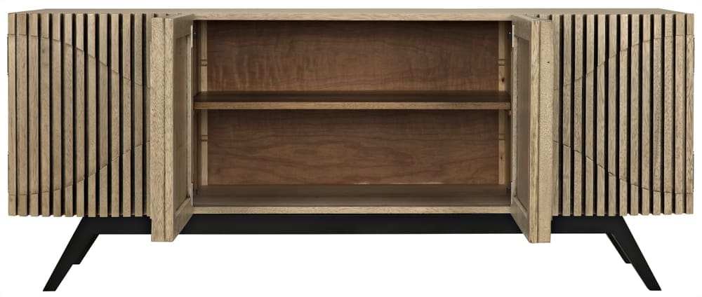 Illusion Sideboard with Iron Base, Bleached Walnut in Bleached Walnut w/ Matte Black Frame — Noir Furniture