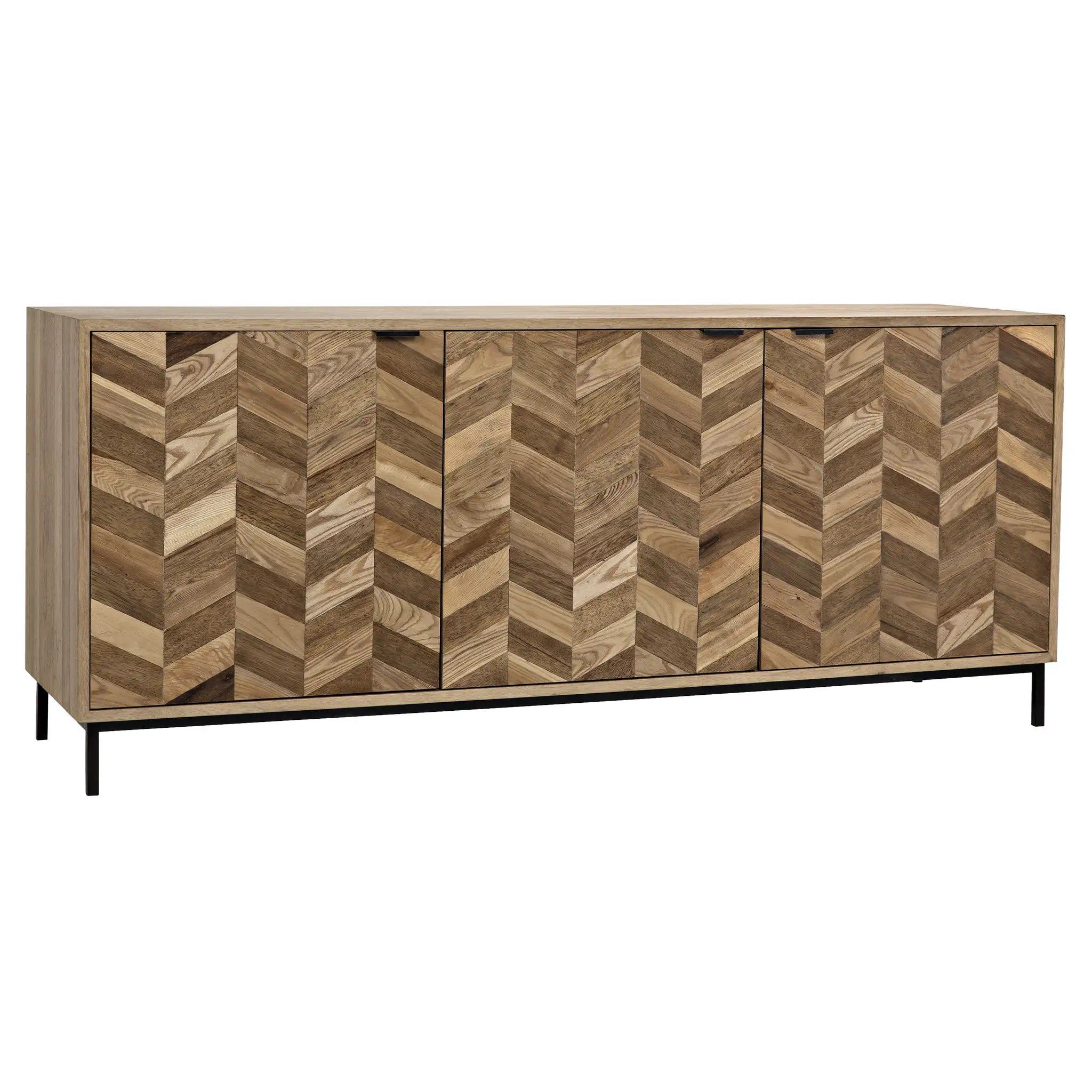 Herringbone Sideboard in Dark Walnut and Washed Walnut w/ Matte Black Base — Noir Furniture