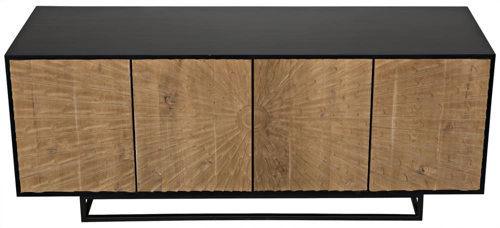 Ra Sideboard, Hand Rubbed Black with Teak in Hand Rubbed Black, Clear Coat Flat, w/ Matte Black Base — Noir Furniture