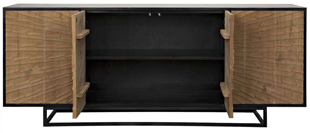 Ra Sideboard, Hand Rubbed Black with Teak in Hand Rubbed Black, Clear Coat Flat, w/ Matte Black Base — Noir Furniture