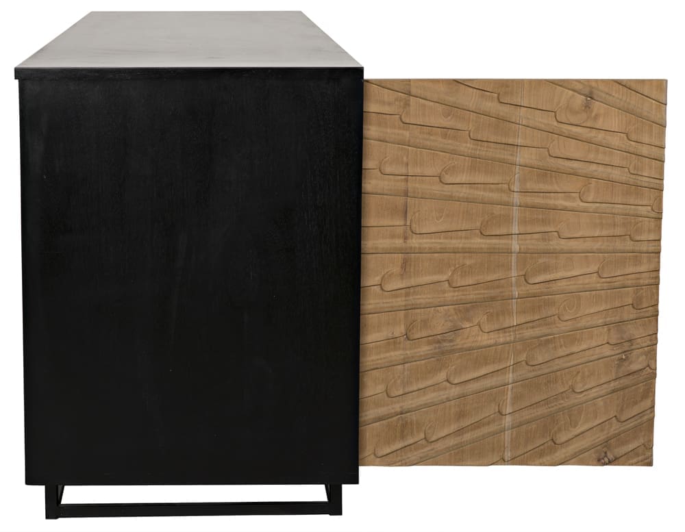 Ra Sideboard, Hand Rubbed Black with Teak in Hand Rubbed Black, Clear Coat Flat, w/ Matte Black Base — Noir Furniture