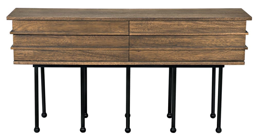 Oliver Console, Dark Walnut in Dark Walnut w/ Matte Black Base — Noir Furniture