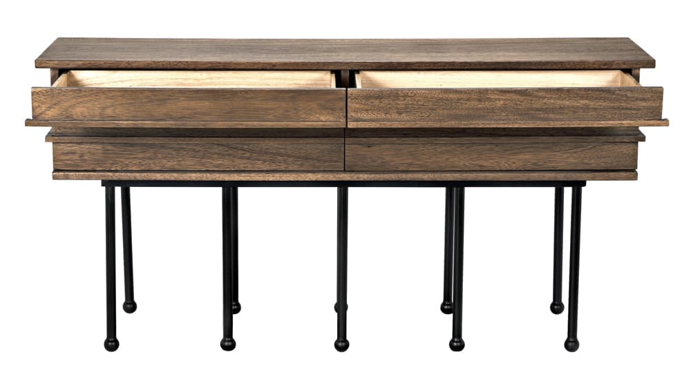 Oliver Console, Dark Walnut in Dark Walnut w/ Matte Black Base — Noir Furniture