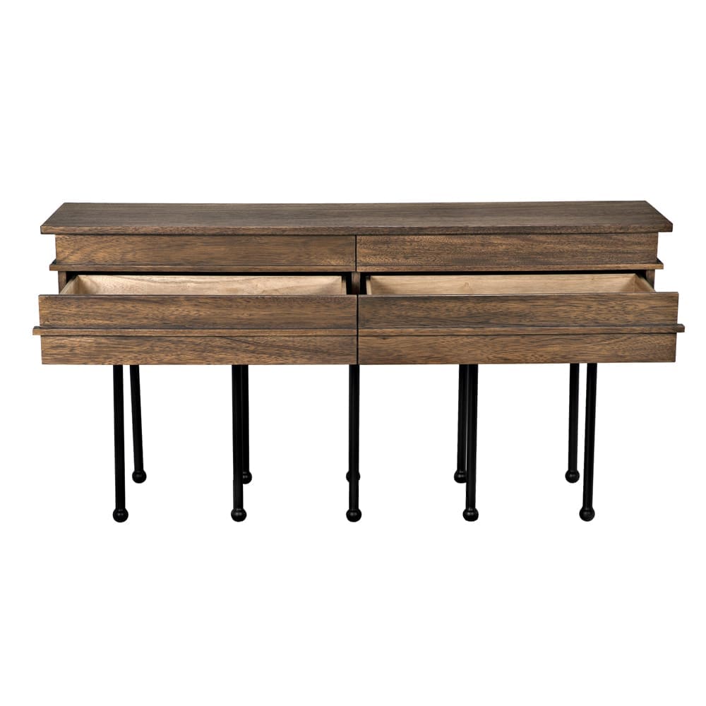 Oliver Console, Dark Walnut in Dark Walnut w/ Matte Black Base — Noir Furniture