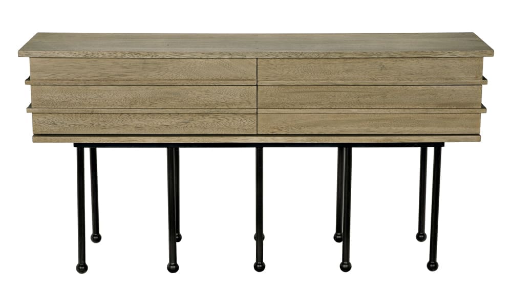 Oliver Console, Washed Walnut in Washed Walnut w/ Matte Black Base — Noir Furniture