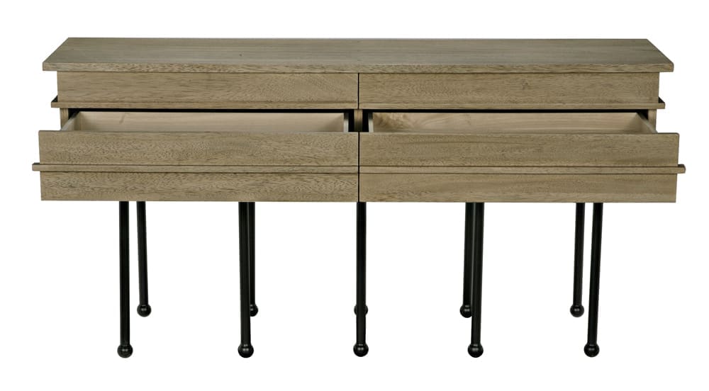Oliver Console, Washed Walnut in Washed Walnut w/ Matte Black Base — Noir Furniture
