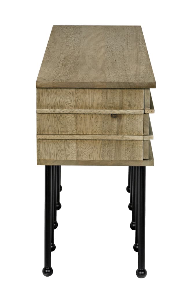 Oliver Console, Washed Walnut in Washed Walnut w/ Matte Black Base — Noir Furniture