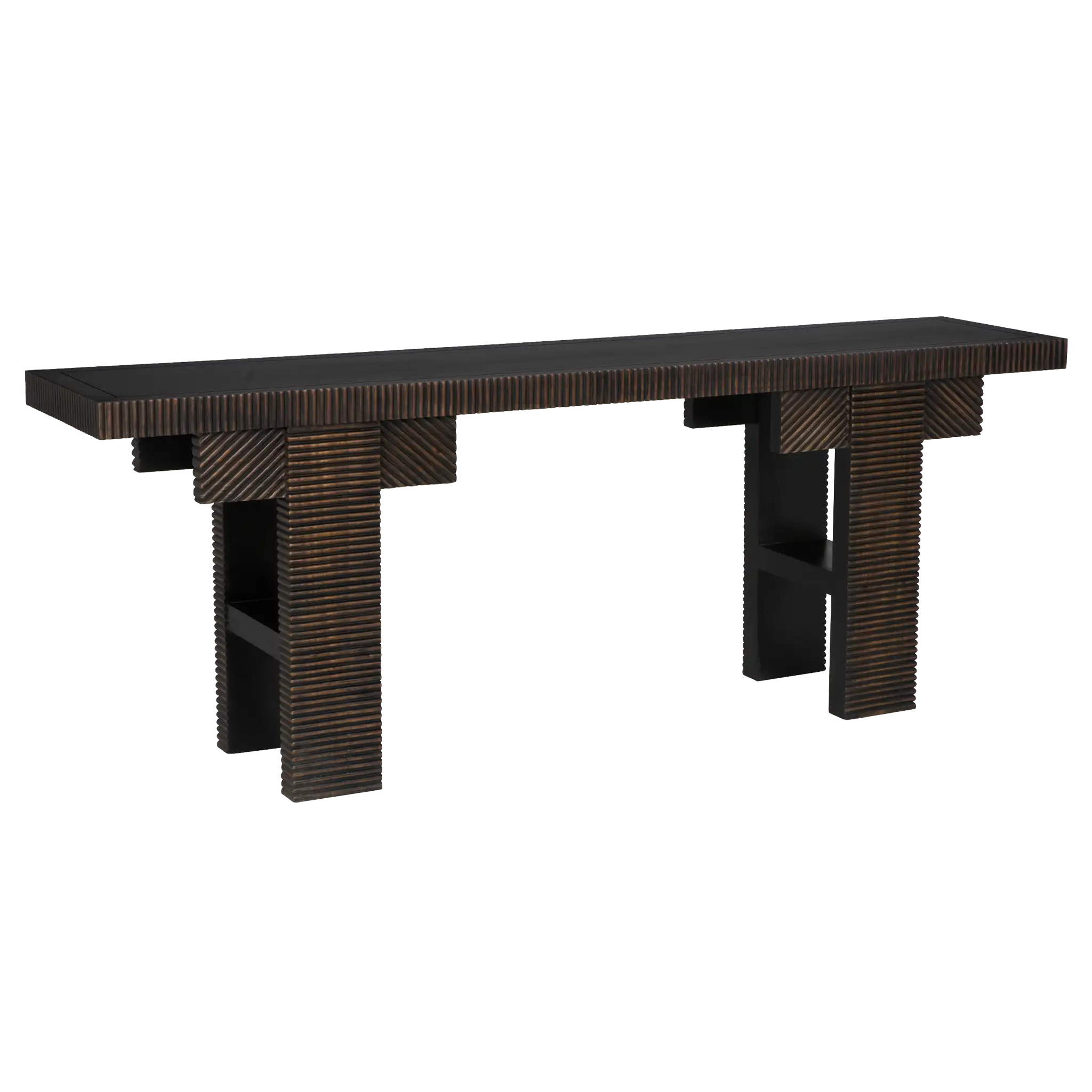 Nabu Console, Hand Rubbed Black with Light Brown Trim in Hand Rubbed Black with Light Brown Trim — Noir Furniture