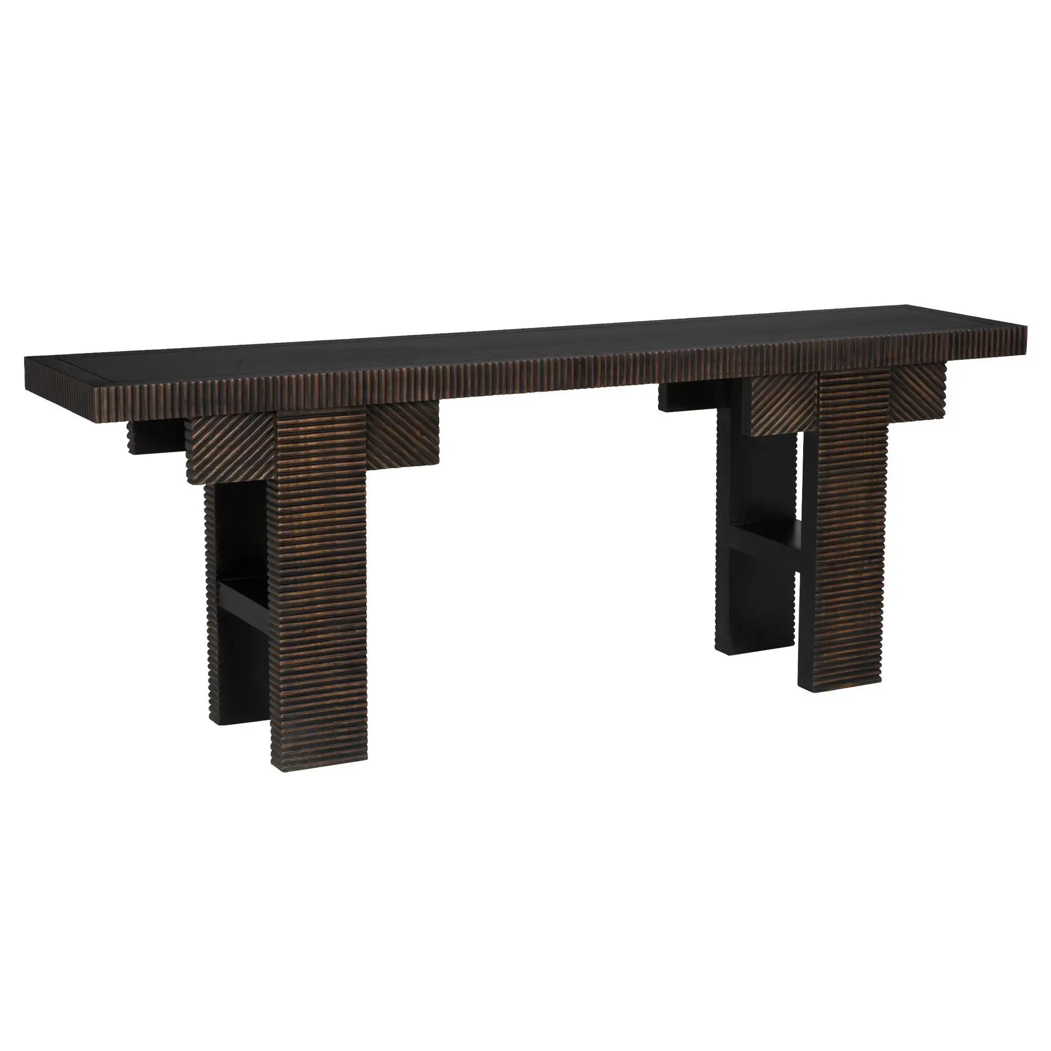 Nabu Console, Hand Rubbed Black with Light Brown Trim in Hand Rubbed Black with Light Brown Trim — Noir Furniture