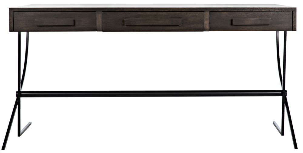 Frank Desk, Ebony Walnut with Iron in Ebony Walnut w/ Matte Black Base — Noir Furniture