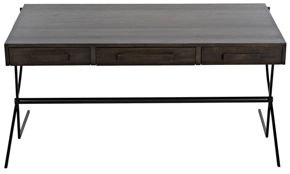 Frank Desk, Ebony Walnut with Iron in Ebony Walnut w/ Matte Black Base — Noir Furniture