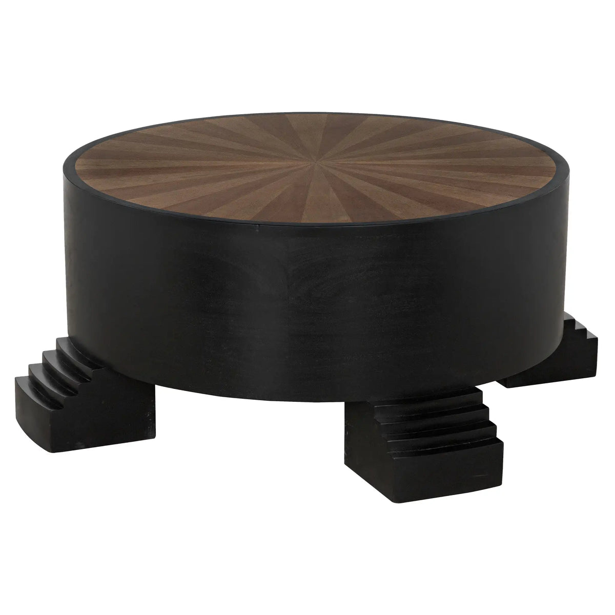 Tambour Coffee Table, Hand Rubbed Black with Veneer Top