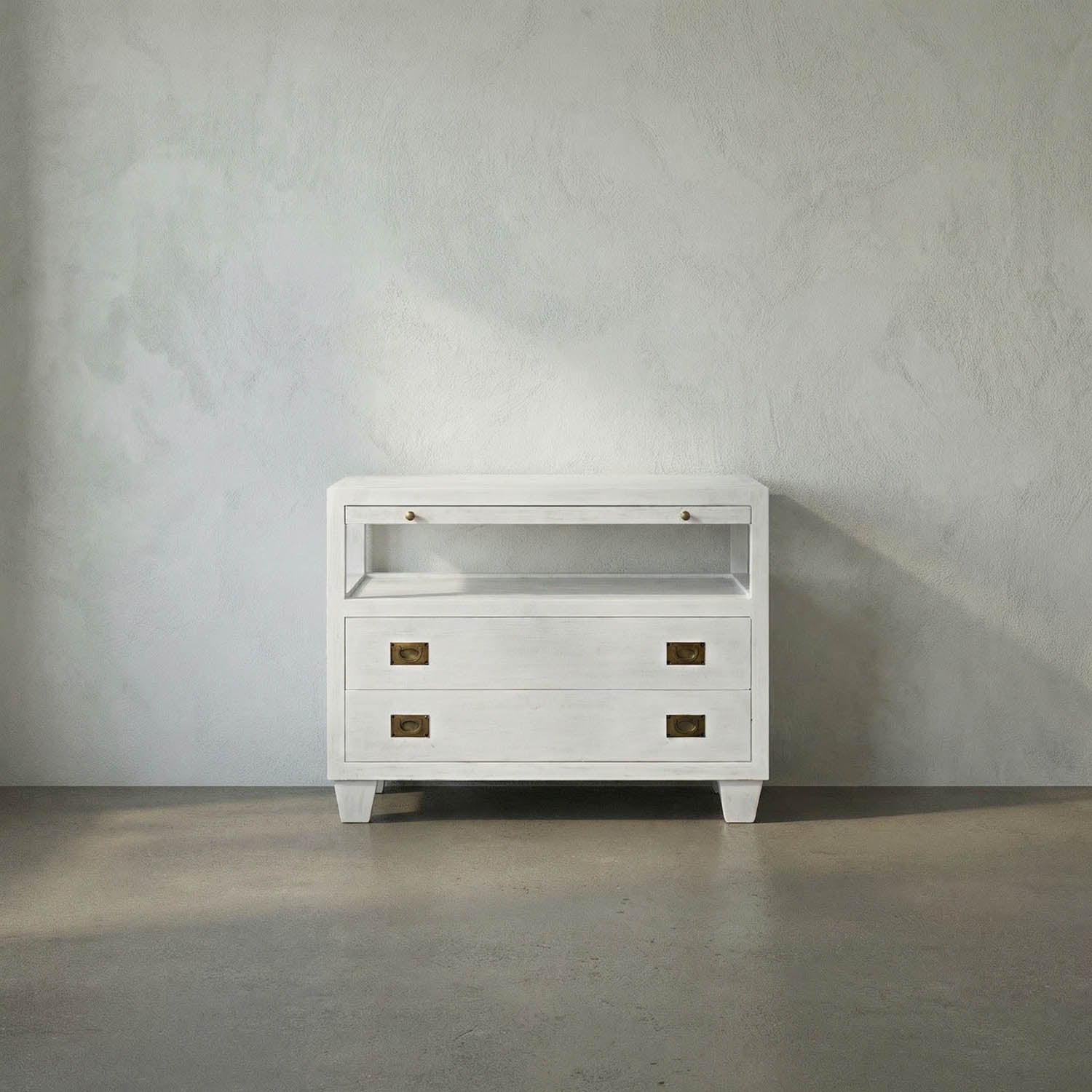2-Drawer Side Table with Sliding Tray, White Wash by Noir