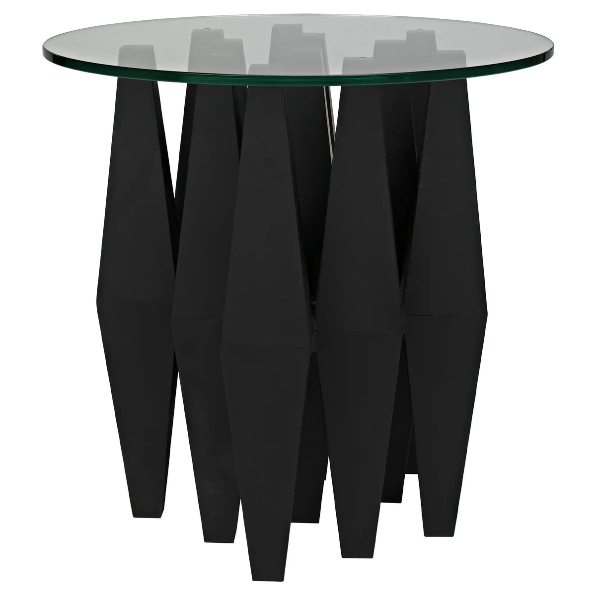 Soldier Side Table, Black Iron with Glass Top
