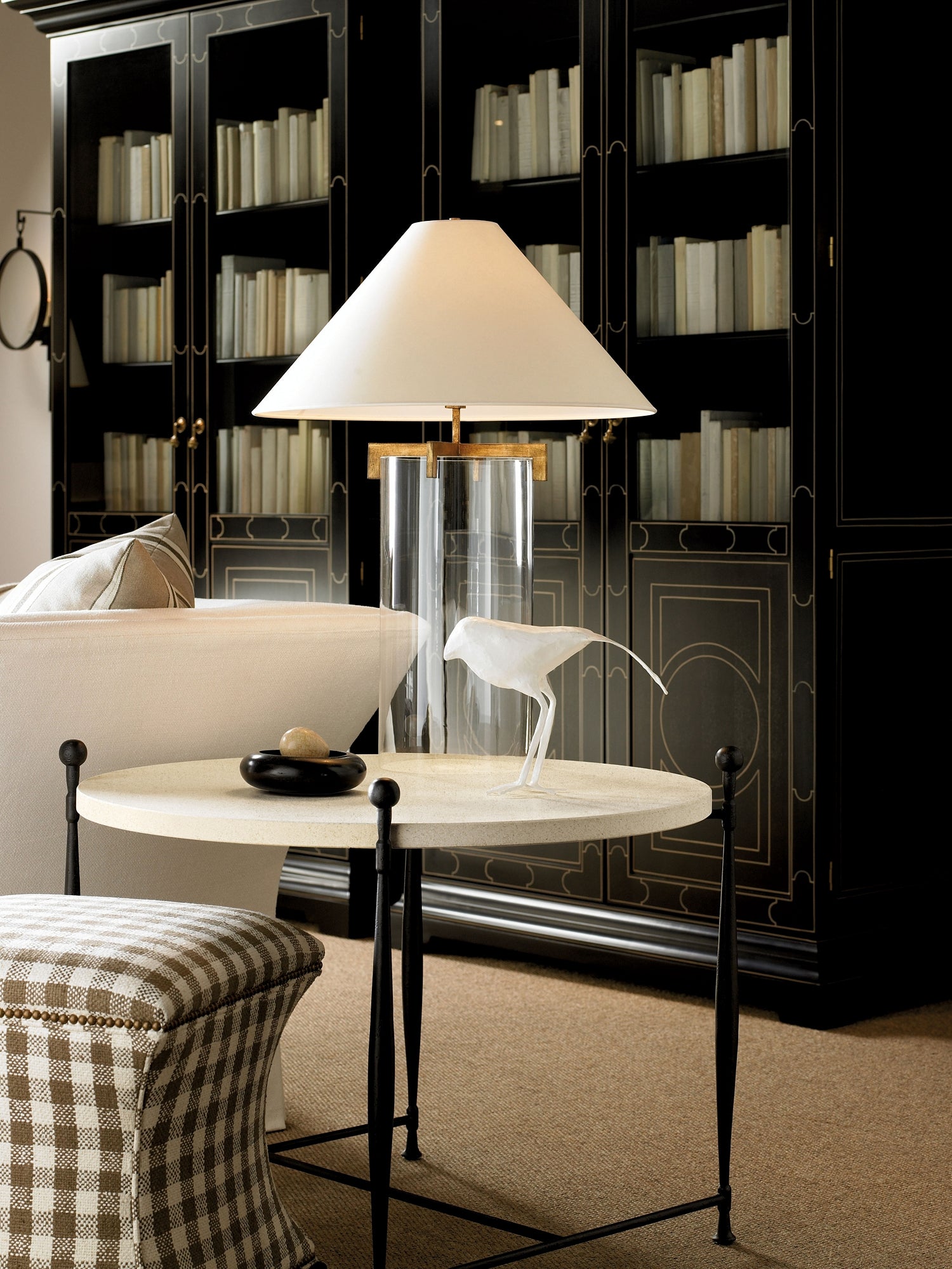 IONIA SIDE TABLE WITH ROUND STONE TOP in Stone, Iron - Hickory Chair