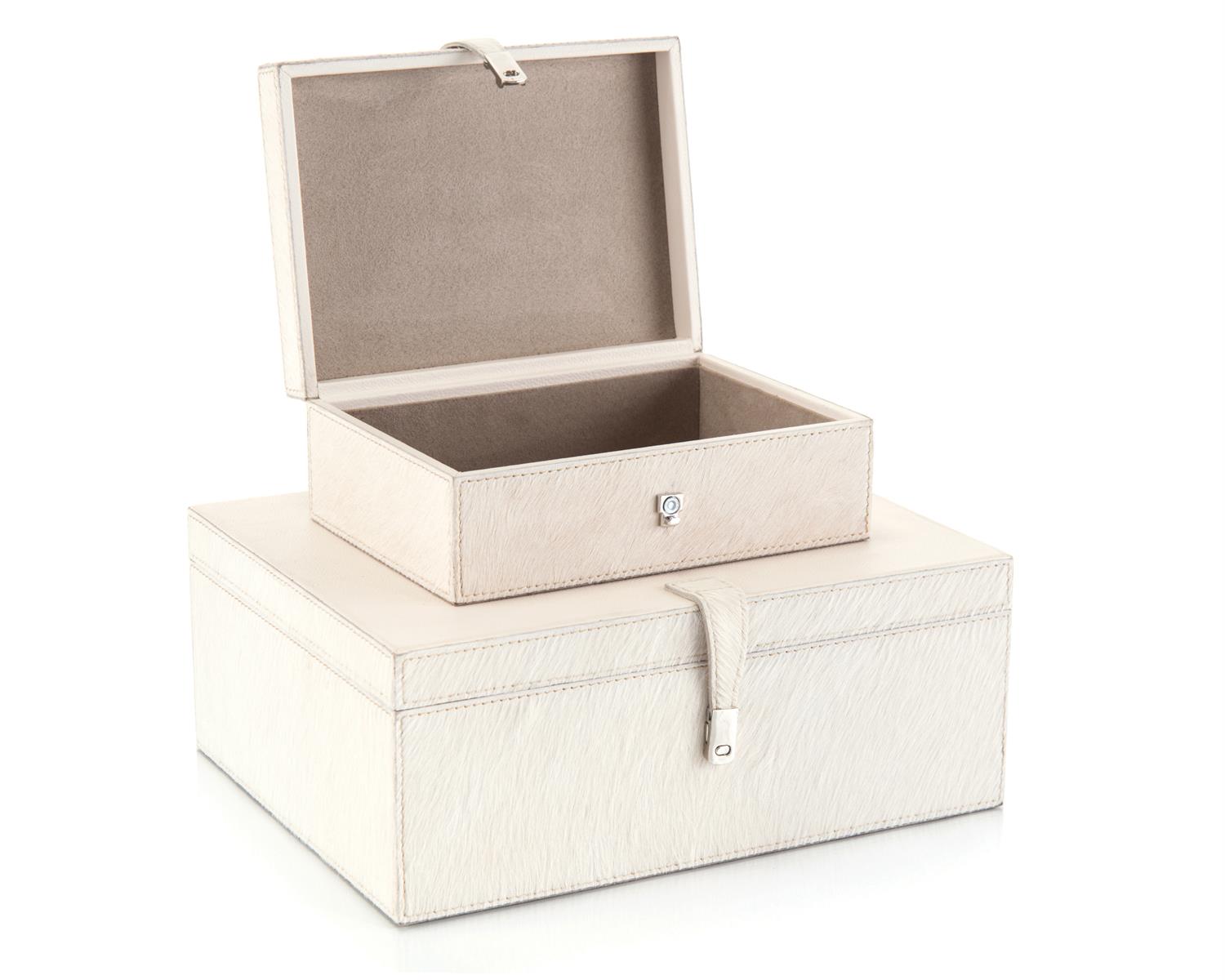 Set of Two Cream Leather Boxes