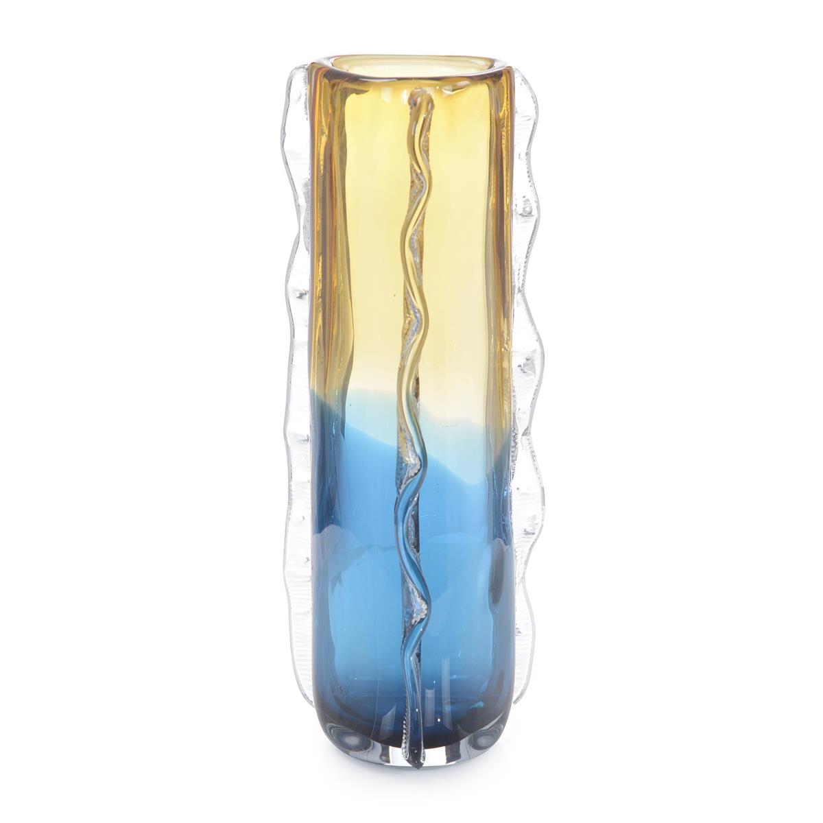 Blue and Yellow Rippled Handblown Glass Vase I – Art by John Richard | Sutter & Vale