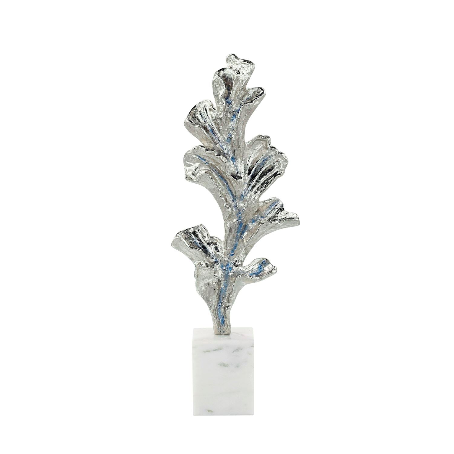 Gleaming Leaf Sculpture on Marble Base, Medium Silver – Art by John Richard | Sutter & Vale