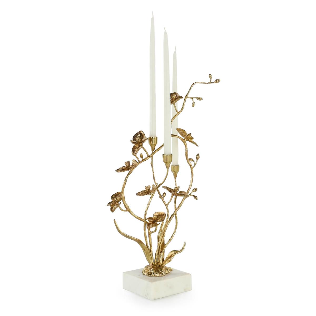 Orchids in Bloom Candleholder, Small Brass by John Richard | Sutter & Vale