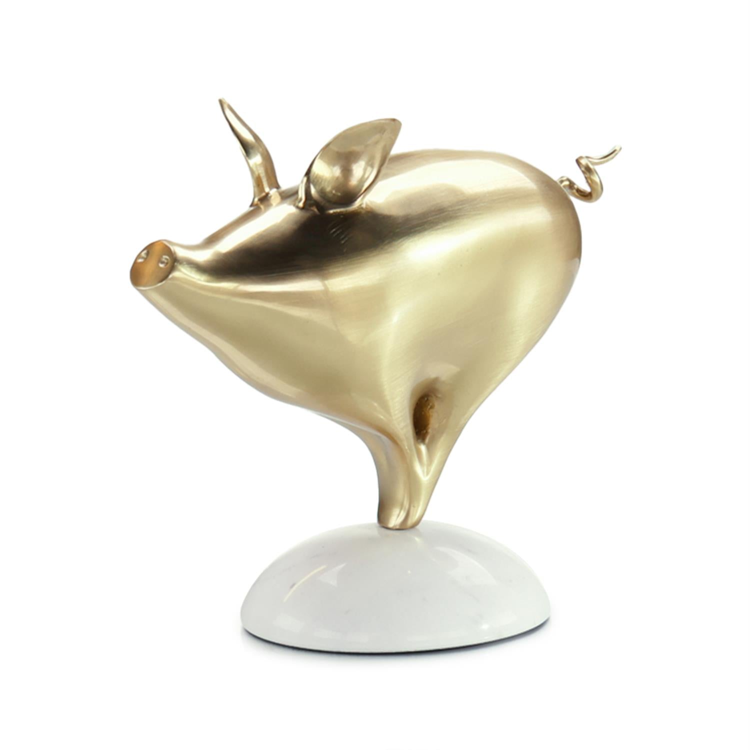 Brass Pig Sculpture on Marble