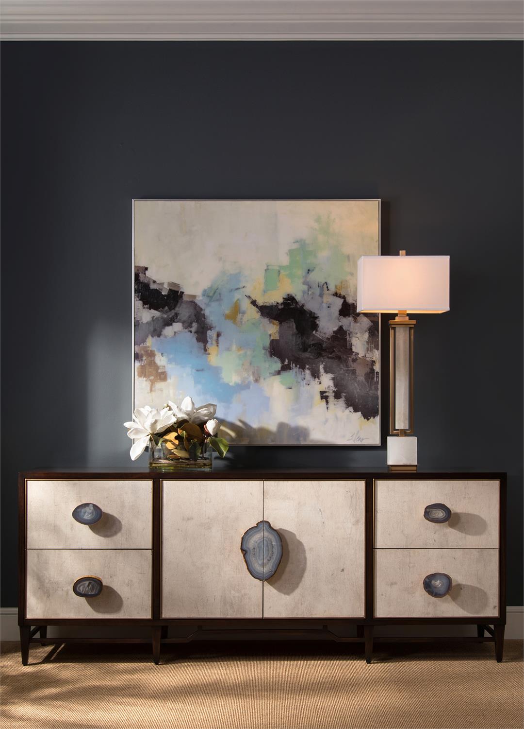 Coffee Bronze and White Alabaster Buffet Lamp