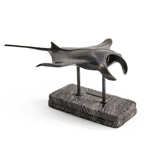 Manta Ray Bronze Statue with Marble Base – Bedroom by Jonathan Charles | Sutter & Vale