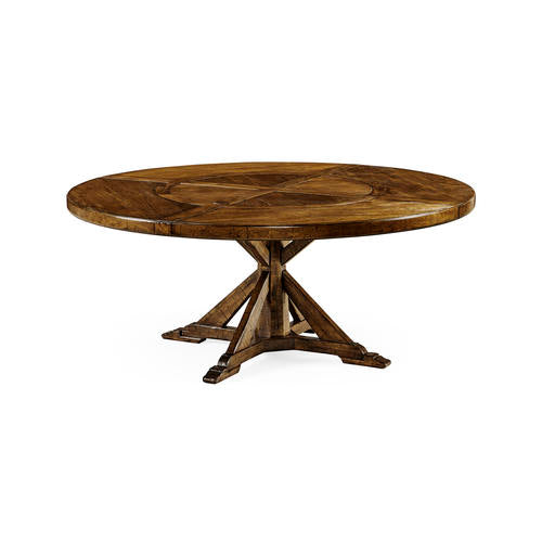 Country Walnut Round Dining Table with Inbuilt Lazy Susan 72" – Dining Room by Jonathan Charles | Sutter & Vale