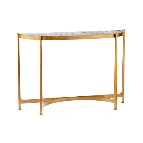 Large Églomisé & Gilded Iron Demilune Console – Living Room by Jonathan Charles | Sutter & Vale
